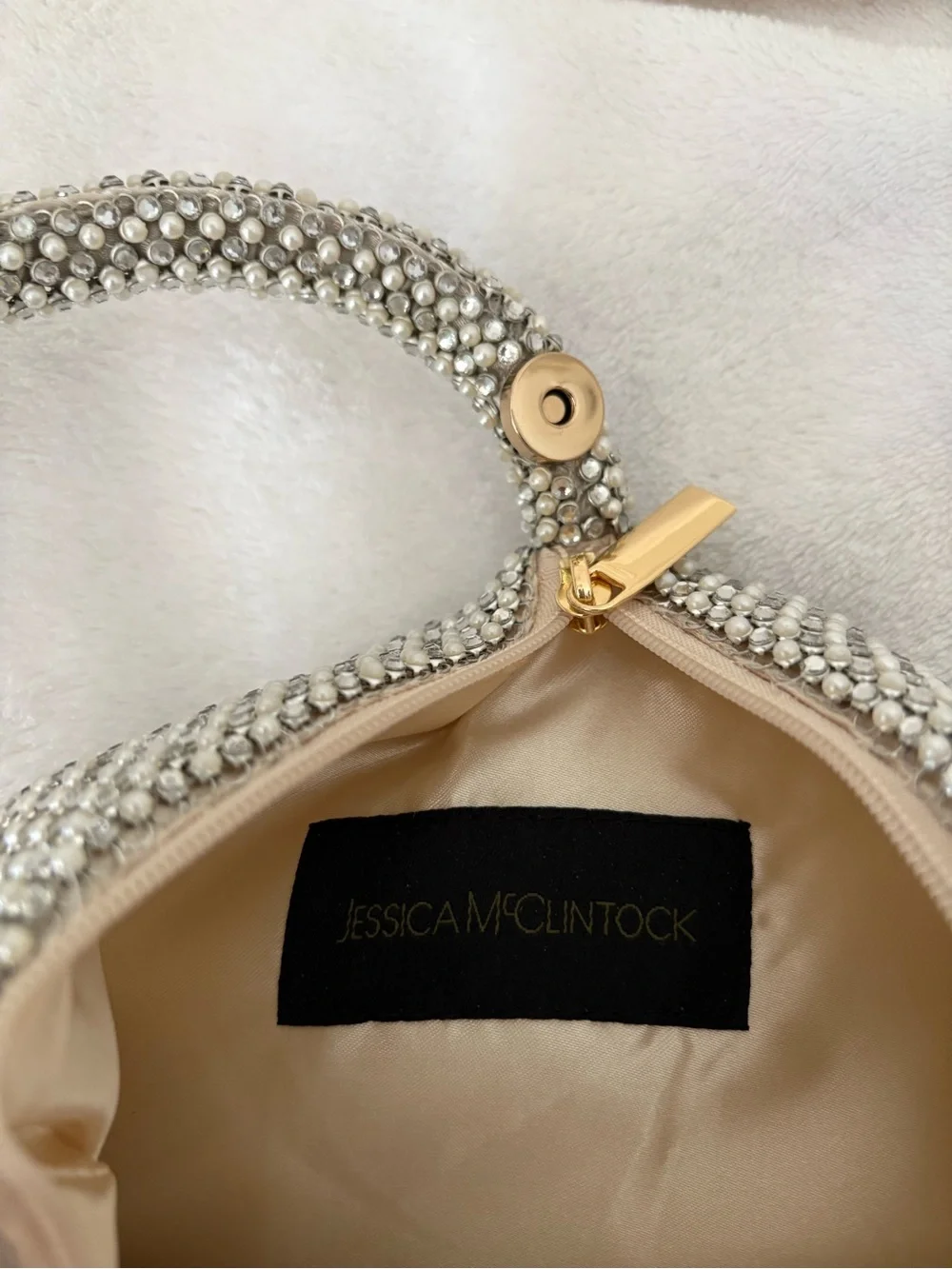 Jessica McClintock Silver Crystal-Embellished Wristlet Bag